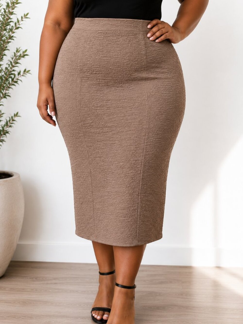 Good American Textured Midi Skirt Putty Curve Skimming Pull On 3XL